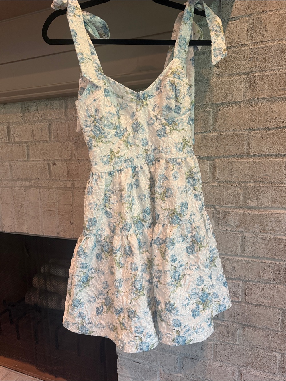 Altar'd State White Mini Dress with Light Blue & Pale Green Floral Print